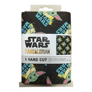 Star Wars Baby Yoda The Mandelorian Black 1 Yard Fabric Cut 36"‎ X 44"
